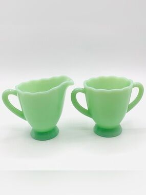 Vintage Mosser Glass Jadeite Green Creamer & Sugar Bowl Set